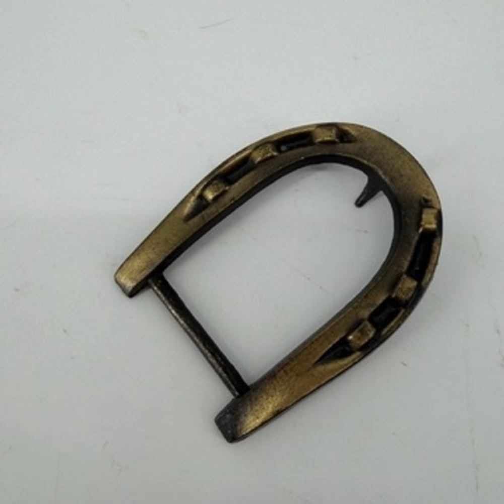 Vintage Horseshoe Belt Buckle Aged Brass Western Equestrian FW 570 Lucky Charm